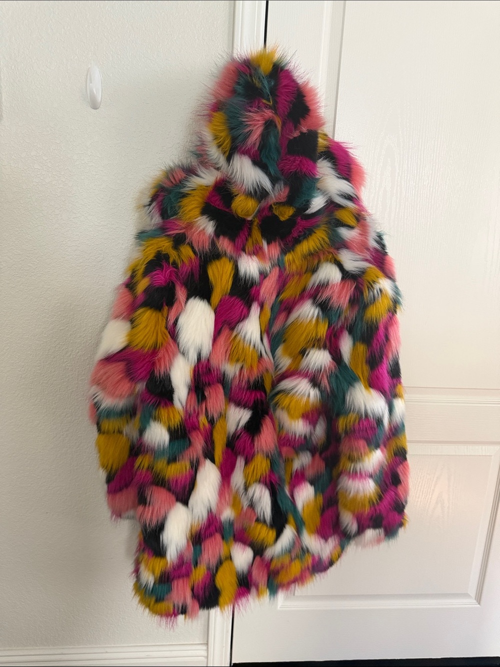 Multicolor Faux Fur Hooded Coat - Picture 6 of 9